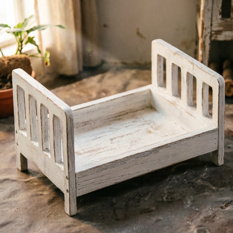 Baby Nursery Bed - Sofa do pozowania niemowląt, retro drewniane