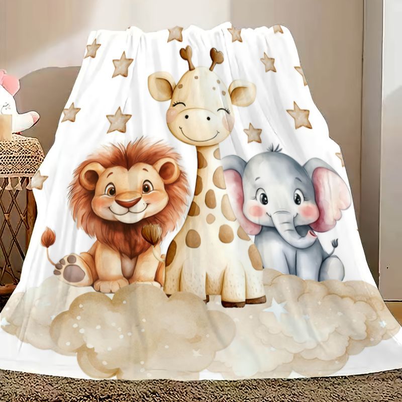 Baby Nursery Accessories - Koc flanelowy VIKAMA z nadrukiem zwierząt