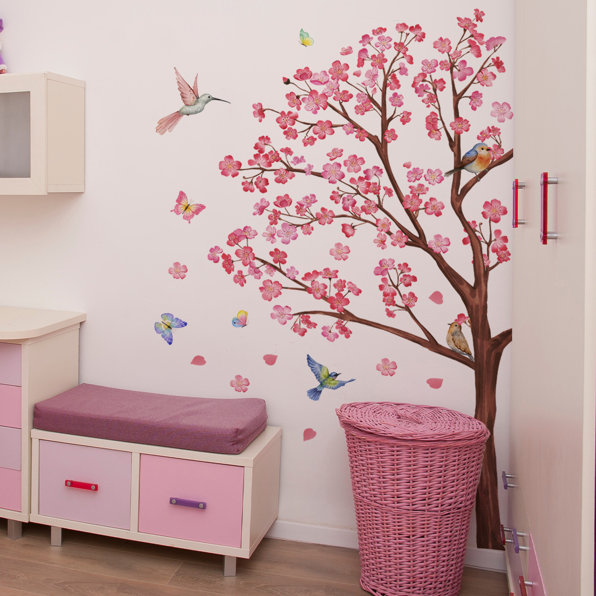 Baby Nursery Accessories - Naklejki ścienne akwarelowe ptaki kwiaty dekoracja
