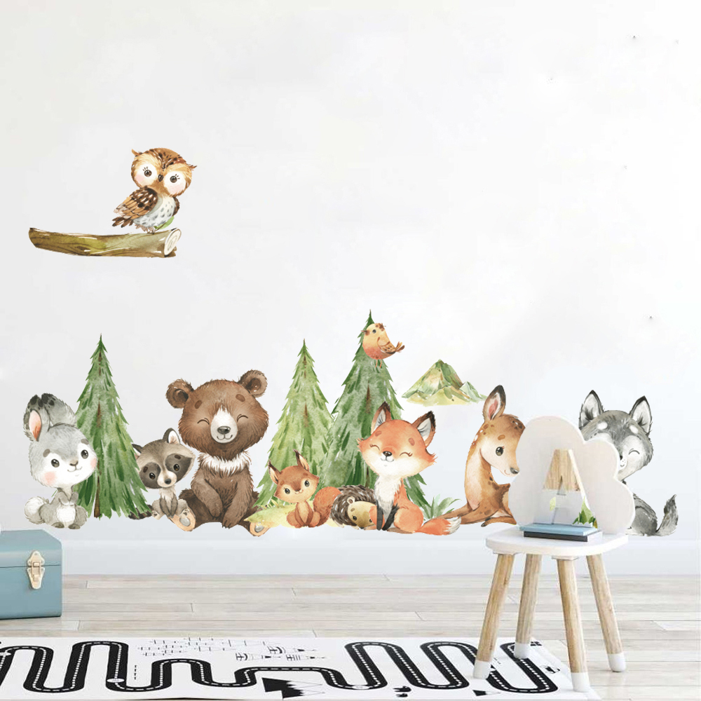 Baby Nursery Package - Kreskówka Akwarela Las Zwierzę Naklejka ścienna