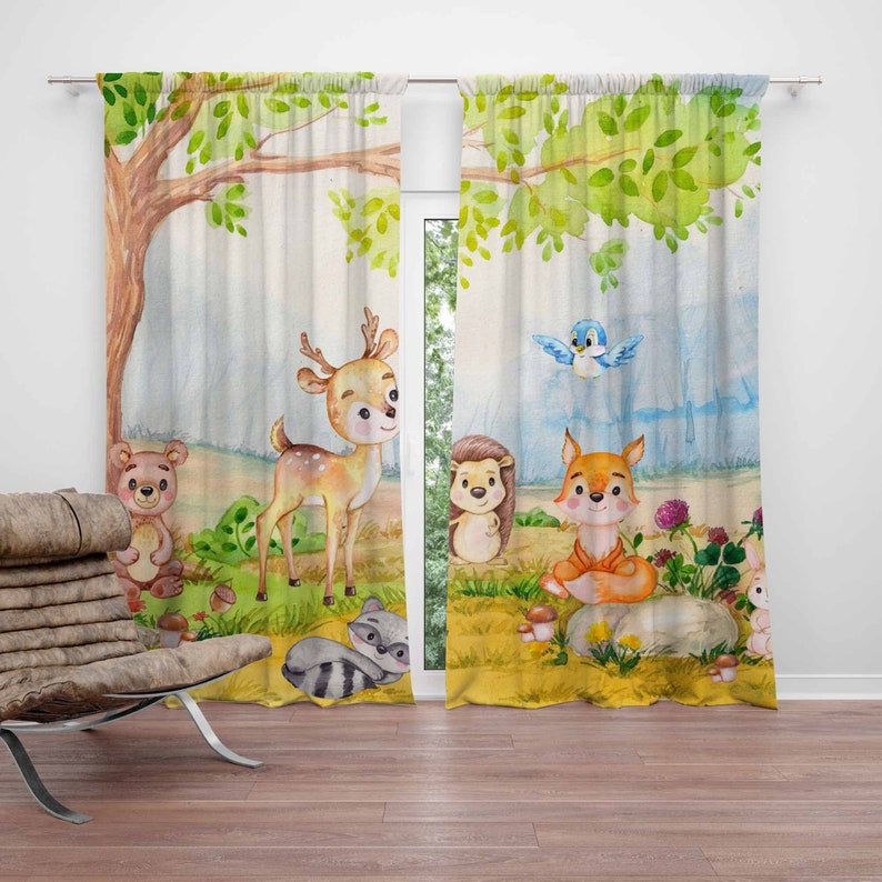 Baby Nursery Youtube - Zasłony z motywem zwierząt leśnych do