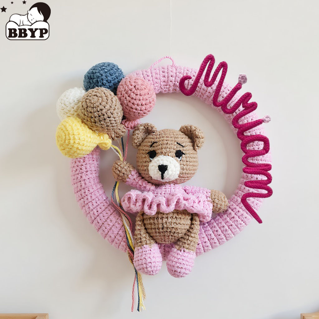 Baby Nursery Unisex - Personalizowany wieniec z imieniem na szydełku