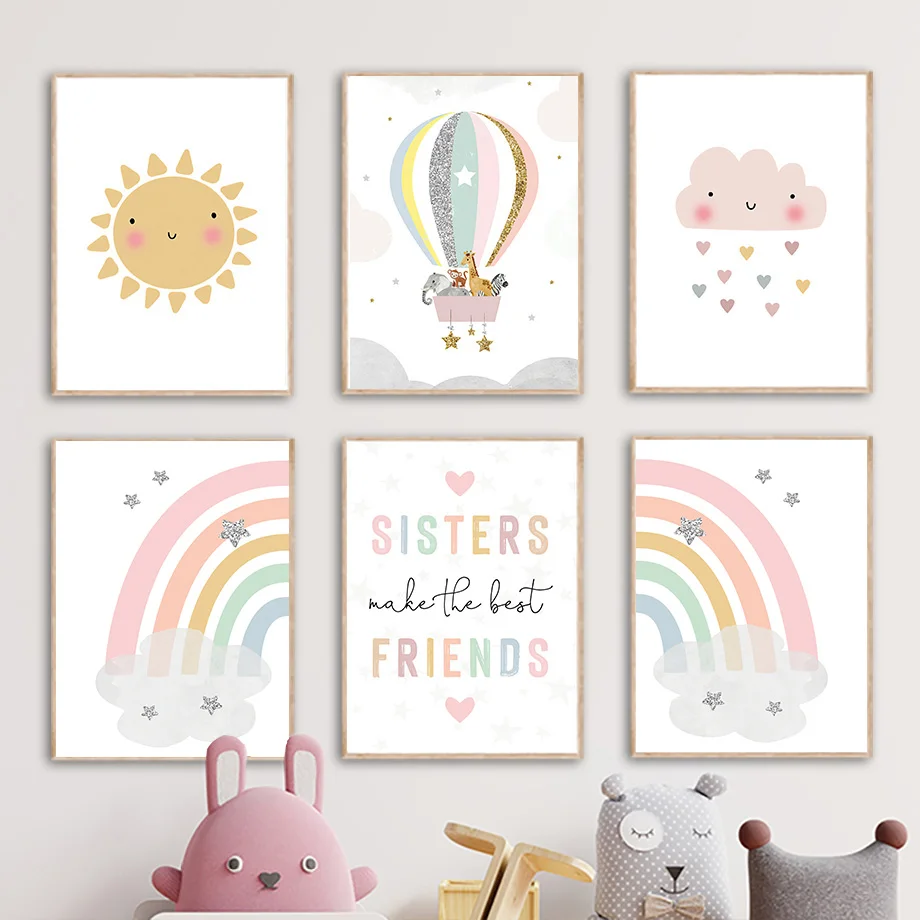 Żyrafa Słoń Balon Słońce Tęcza – Baby Nursery Paintings recenzja i cena