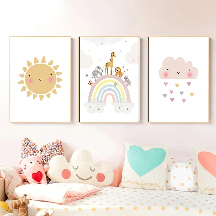 Żyrafa Słoń Balon Słońce Tęcza – Baby Nursery Paintings recenzja i cena