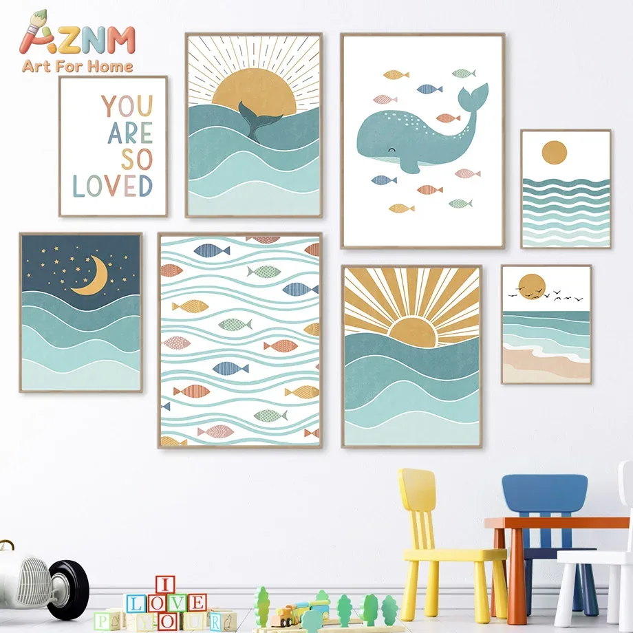 AZNM Boho Ocean Canvas Wall Ar – Baby Nursery Paintings recenzja i cena