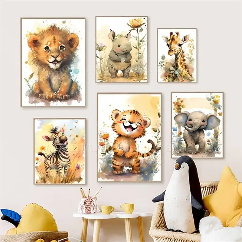 Akwarelowe Lwy Żyrafy Tygrysy  – Baby Nursery Paintings recenzja i cena