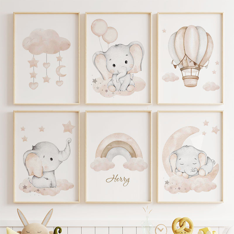 Cute Elephant Hot Balloon Moon – Baby Nursery Paintings recenzja i cena