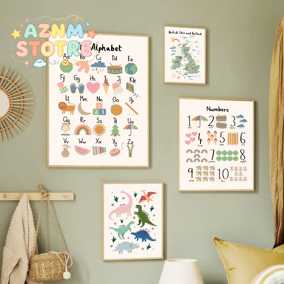 Mapa świata zwierząt, dinozaur – Baby Nursery Paintings recenzja i cena